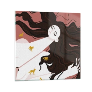 Billede på glas - Drøm om en gylden hest - 70x70 cm