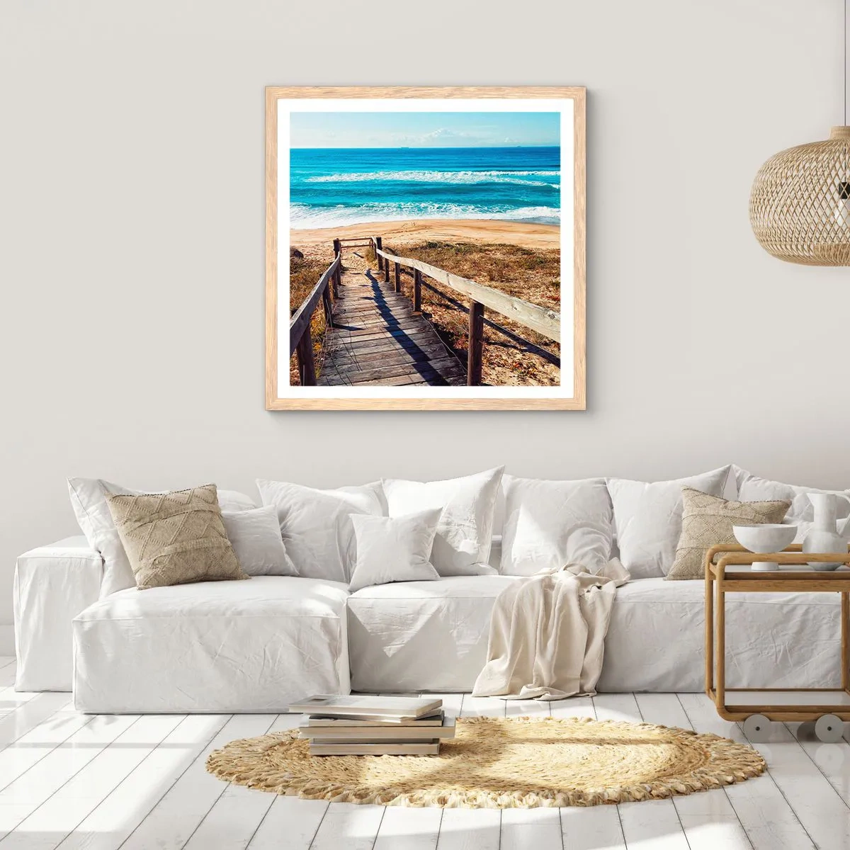 Plakat i ramme af lyst egetræ - Løb! - 40x40 cm