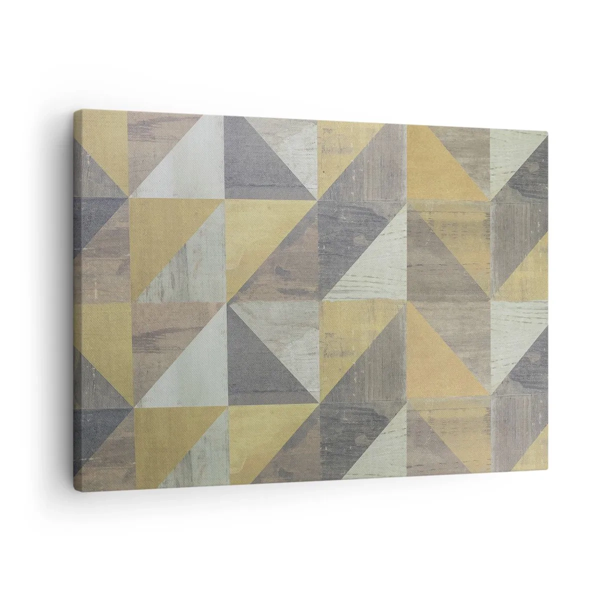 Lærredstryk - Billede på lærred - Geometrisk sammensætning af trekanter i jordfarver - 70x50cm - Ved trekantens vinkel - Moderne vægdekoration til stue og soveværelse ARTTOR