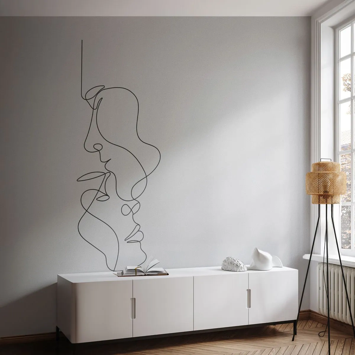 Fototapet Selvklæbende Deluxe Sticker - Gløderne af glubende begær - Grafik, Forelsket par, Kys - 250x175 cm