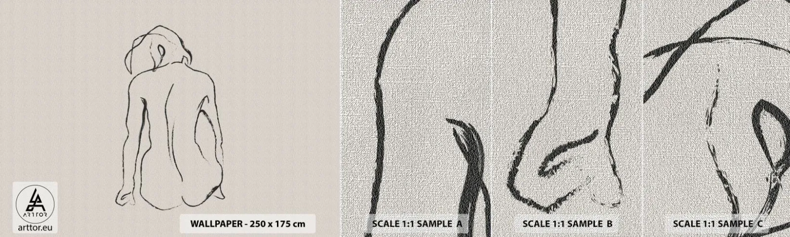 Prøve Fototapet Premium Canvas - Nøgen pige - Handling, Linje, Tegning - 100x30 cm