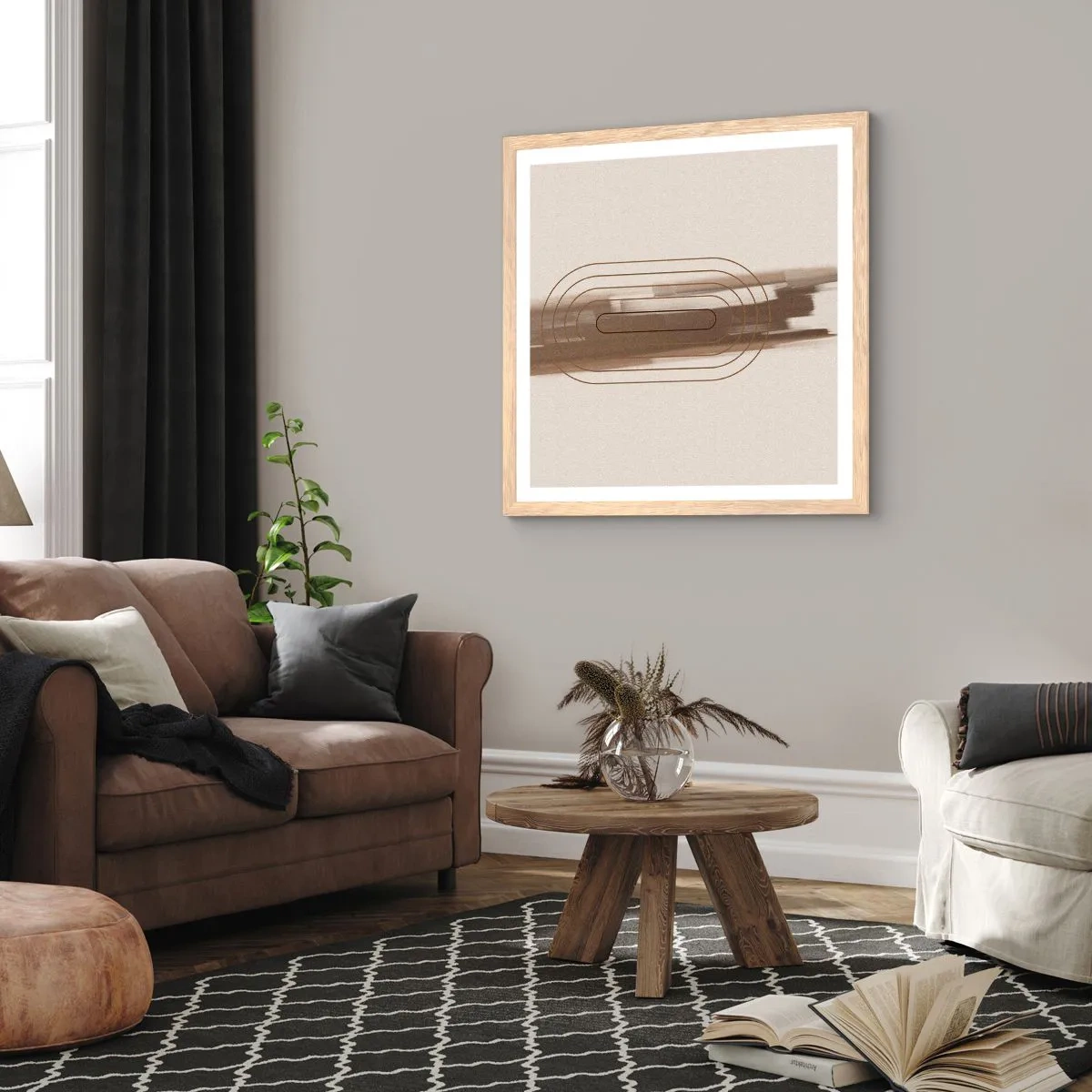 Plakat i ramme af lyst egetræ - Et pust af gråvejr - 40x40 cm