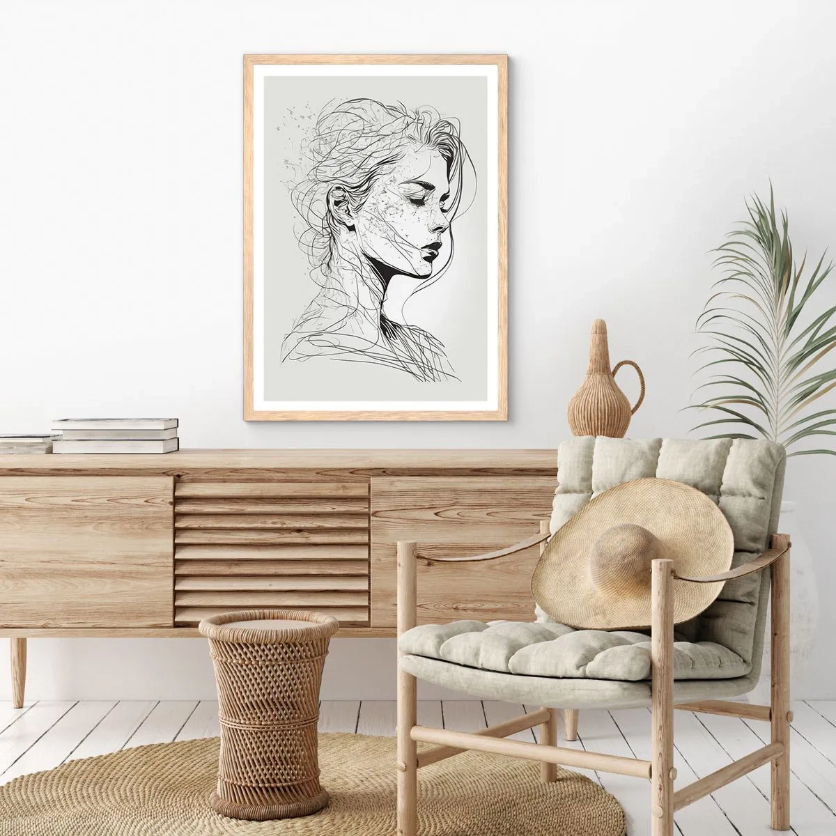 Plakat i ramme af lyst egetræ - Portræt i drømmeri - 70x100 cm