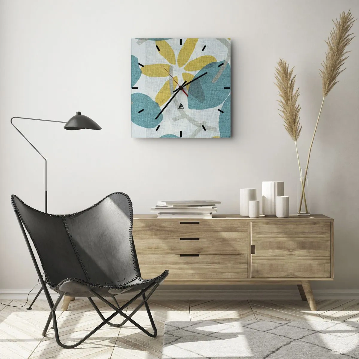 Vægur, Uret - Blandt azurblå blade - 40x40 cm