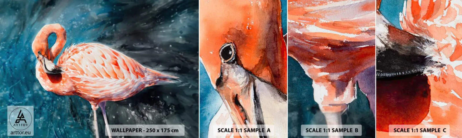 Prøve Fototapet Selvklæbende Deluxe Sticker - Dekorativ af natur - Flamingo, Fugl, Natur - 100x30 cm