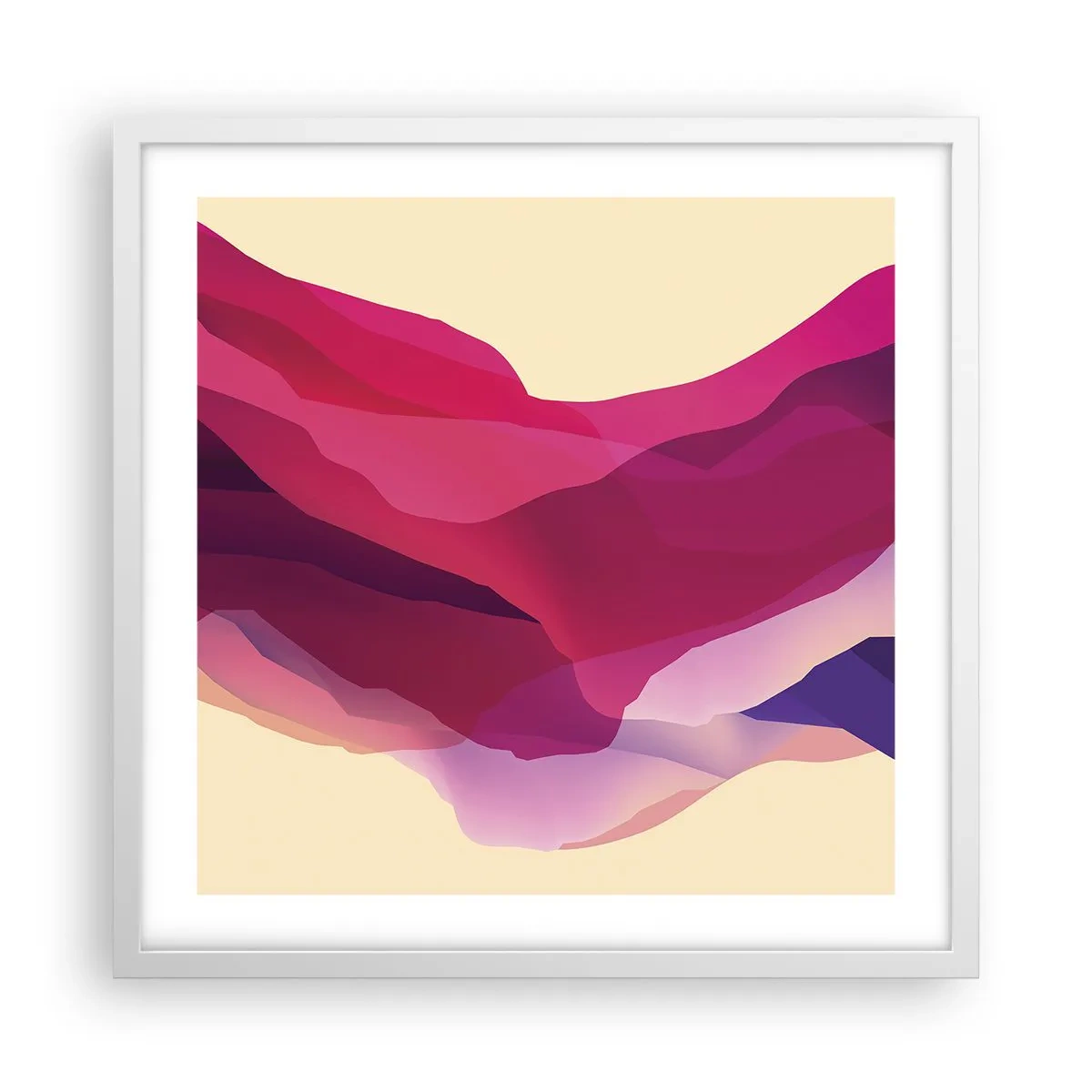 Plakat i hvid ramme - Bølger i lilla - 50x50 cm