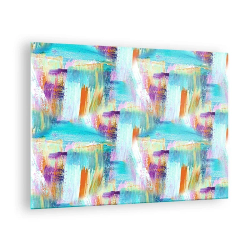 Billede på glas - Farverig abstraktion med penselstrøg i pastel og livlige farver. - 70x50cm - Munter mazel topper - Moderne vægdekoration til stue og soveværelse ARTTOR
