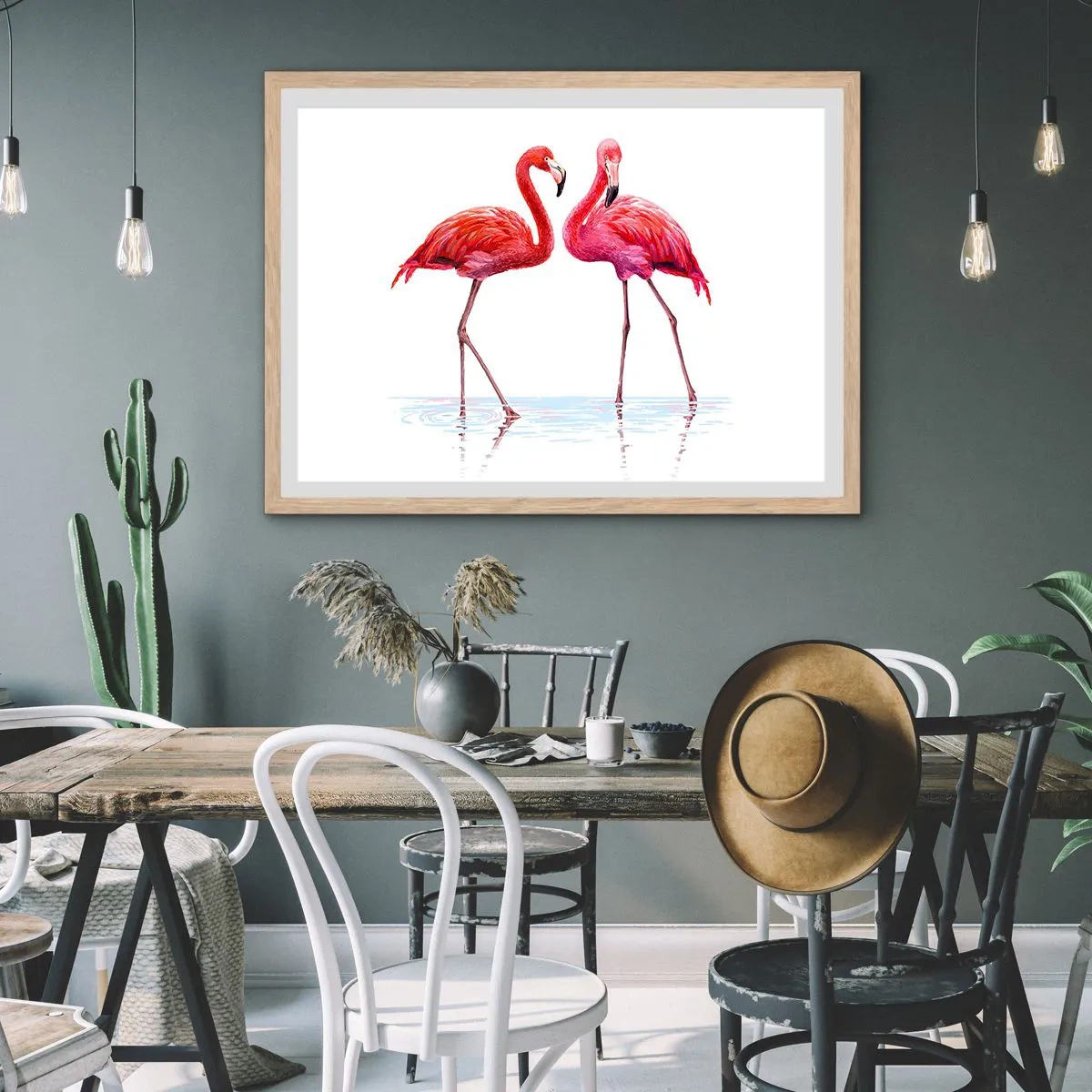 Plakat i ramme af lyst egetræ - Lyserødt randez-vous - 91x61 cm