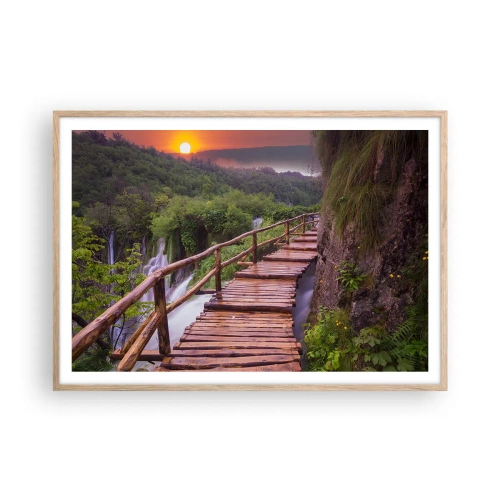 Plakat i ramme af lyst egetræ - En utrolig skønhed - 100x70 cm