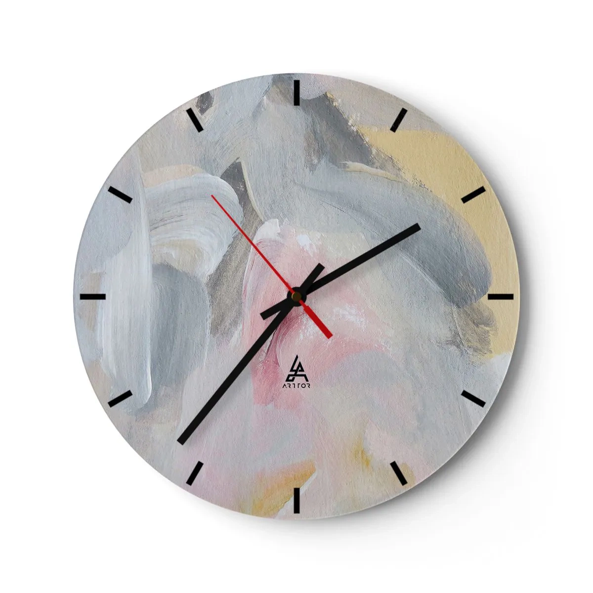 Vægur, Uret - Abstrakte pastelfarver i nuancer af lyserød og grå - 30x30cm - I en pastelfarvet verden - Moderne vægdekoration til stue, køkken og soveværelse ARTTOR