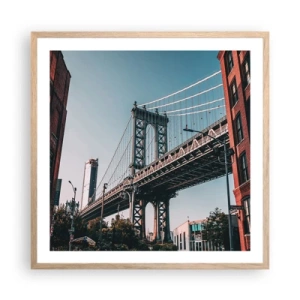 Plakat i ramme af lyst egetræ - Over byens bølger - 60x60 cm