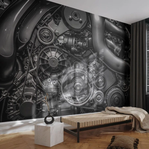 Fototapet på mål Selvklæbende Deluxe Sticker - Mekanikkens poesi - Motor, Mekaniker, Metal