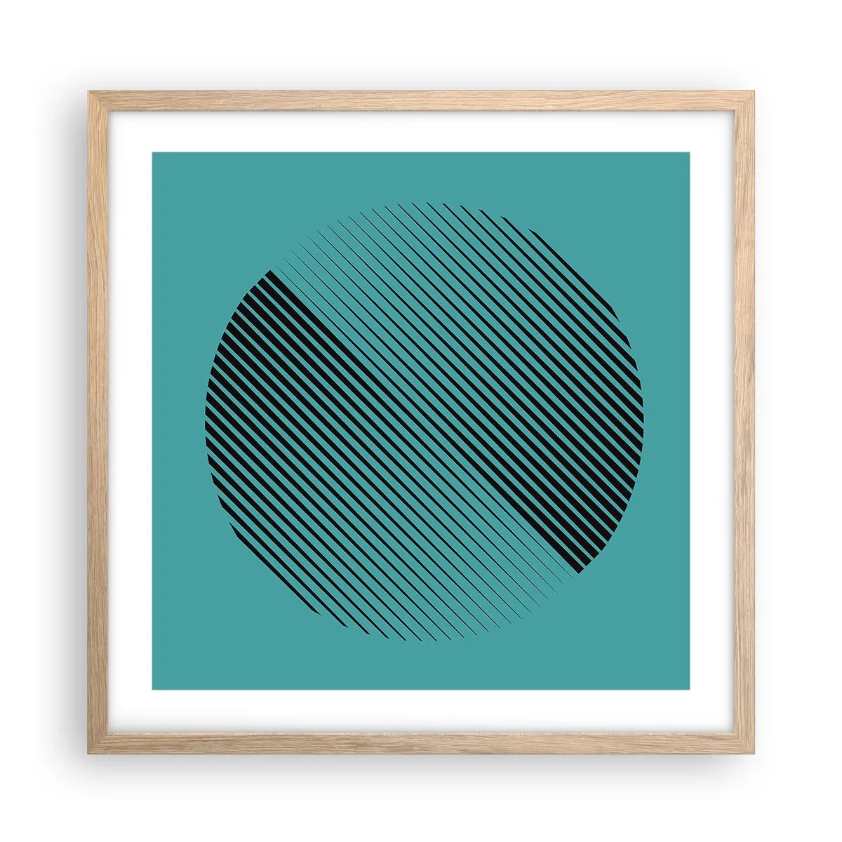 Plakat i ramme af lyst egetræ - Cirklen - en geometrisk variation - 50x50 cm