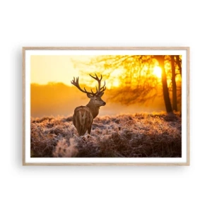 Plakat i ramme af lyst egetræ - Kongen af efterårsskoven - 100x70 cm