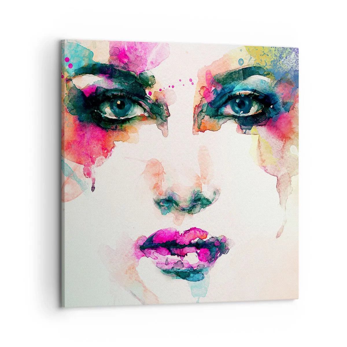 Lærredstryk - Billede på lærred - Portræt malet med en regnbue - 50x50 cm