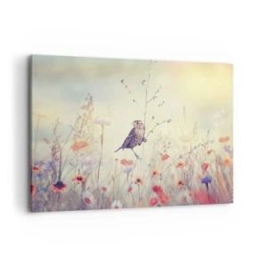 Lærredstryk - Billede på lærred - Fugleportræt med en eng i baggrunden - 100x70 cm