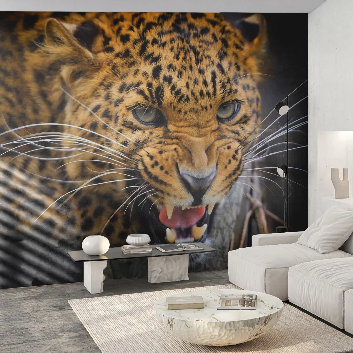 Fototapet Premium Sand - Kom ikke op, jeg advarer dig! - Dyr, leopard, Vild kat - 150x105 cm
