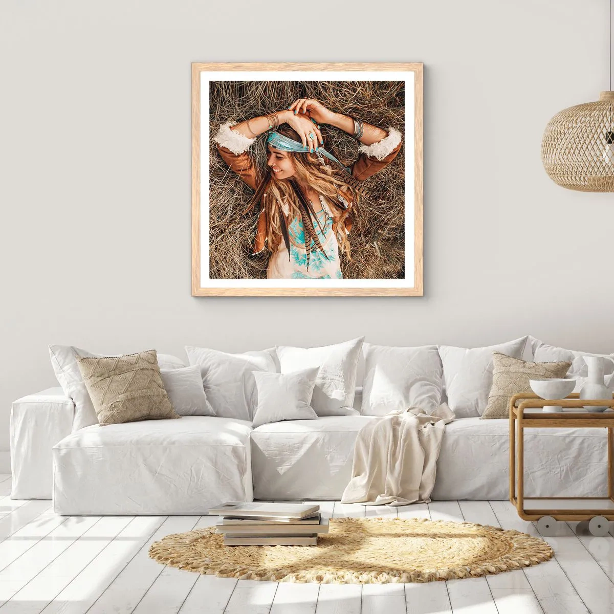 Plakat i ramme af lyst egetræ - På vej til kærlighedens sommer - 40x40 cm