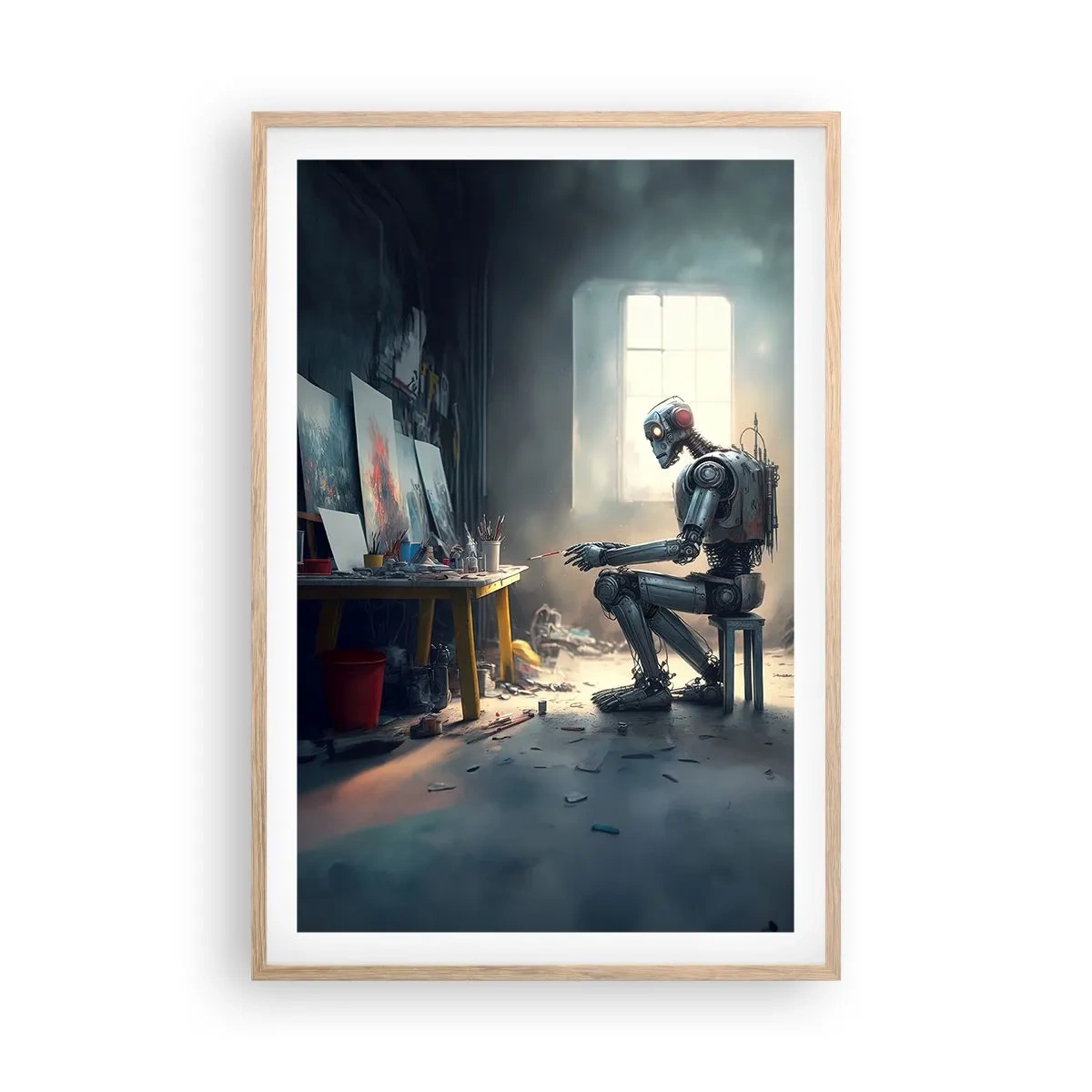 Plakat i ramme af lyst egetræ - Den skabende handling - 61x91 cm