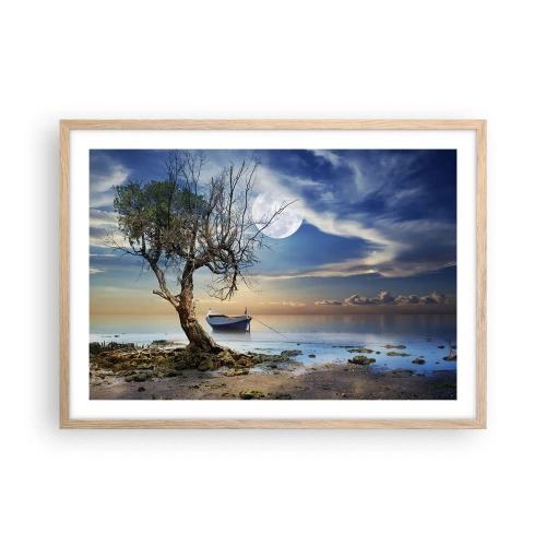 Plakat i ramme af lyst egetræ - Er dette enden eller begyndelsen? - 70x50 cm