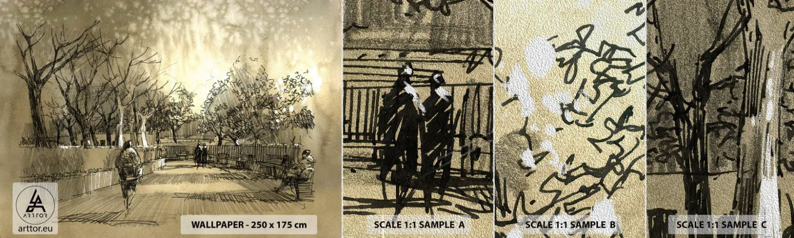 Prøve Fototapet Premium Sand - Et øjeblik med fjer - Park Alley, Parkere, Sepia - 100x30 cm