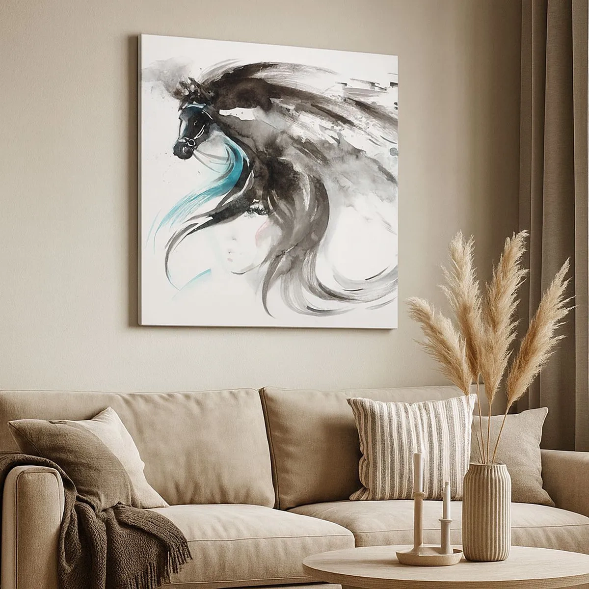 Lærredstryk - Billede på lærred - Den sorte prins' galop - 30x30 cm