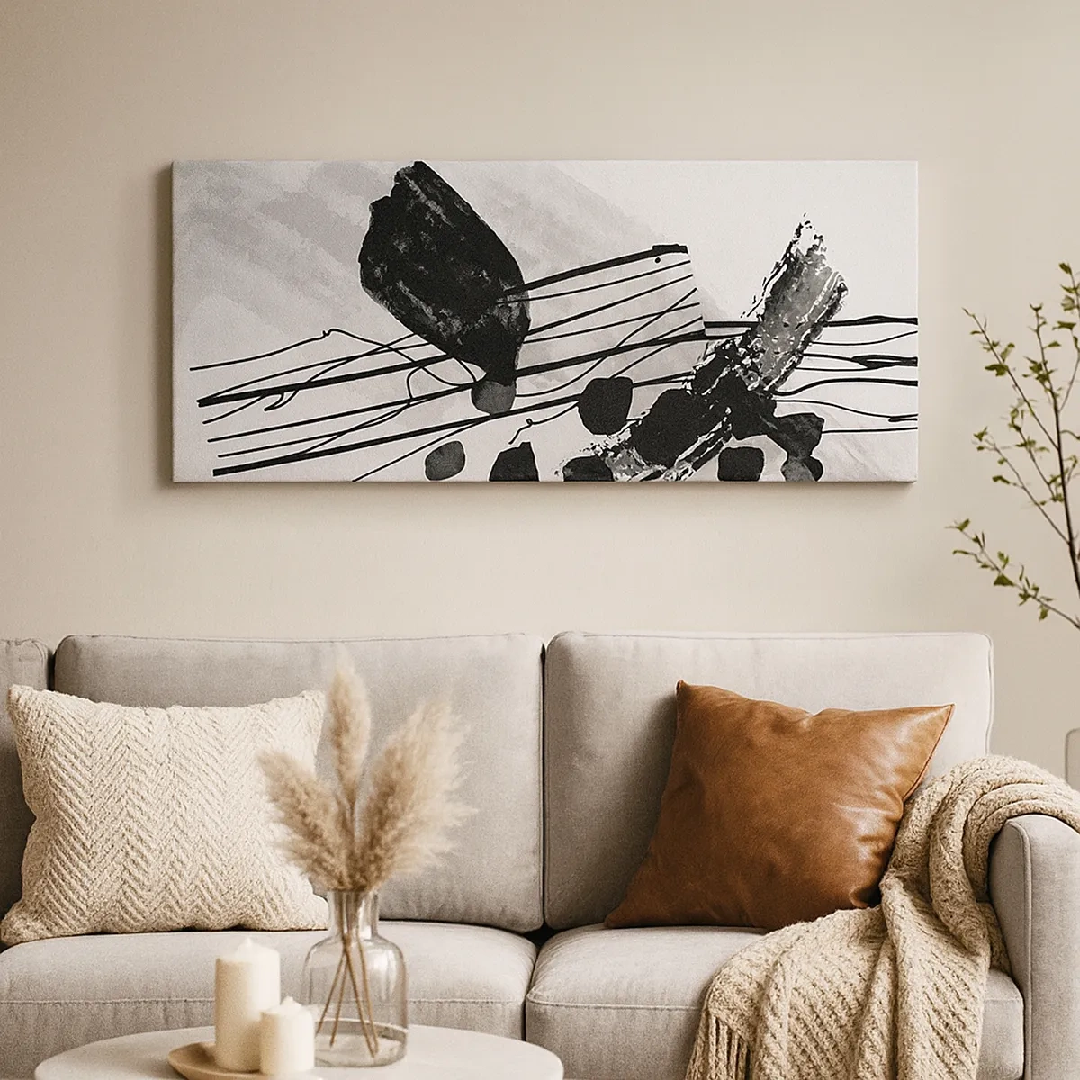 Lærredstryk - Billede på lærred - Sort og hvid organisk abstraktion - 30x30 cm