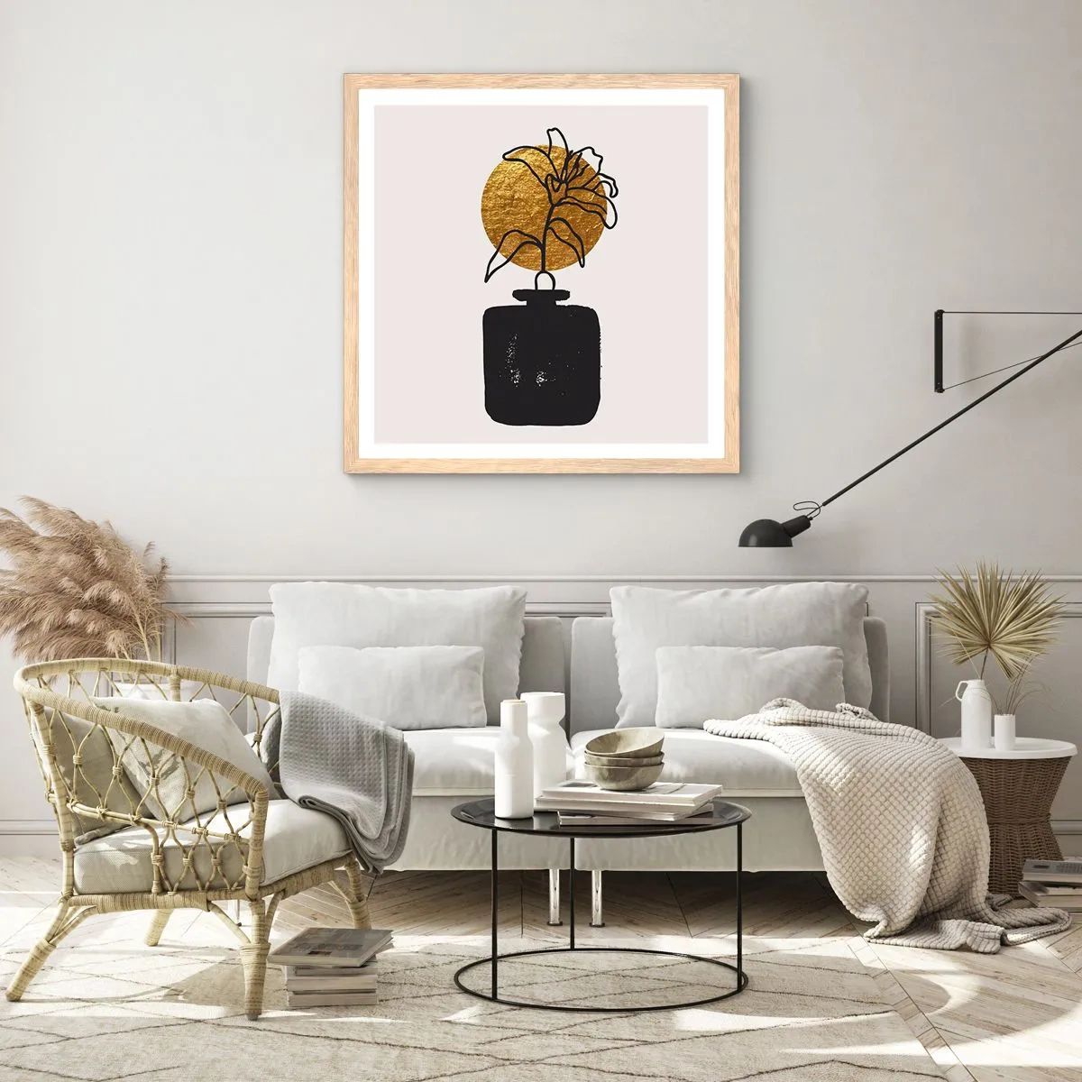 Plakat i ramme af lyst egetræ - Skønhed i balance - 30x30 cm