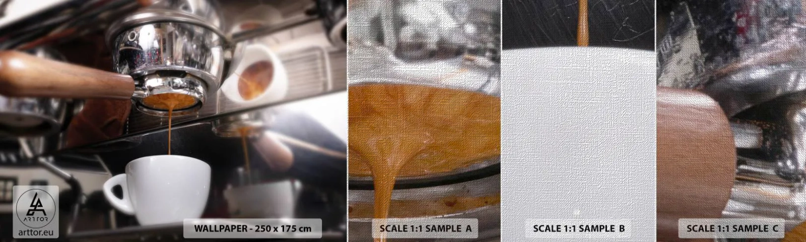 Prøve Fototapet Premium Canvas - Et godt øjeblik på dagen - Kaffe, Kaffemaskine, Barista - 100x30 cm