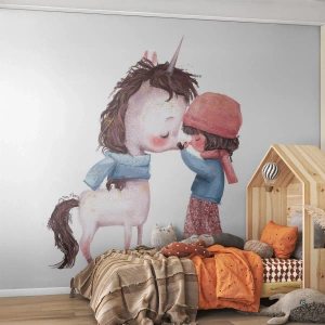 Fototapet Selvklæbende Deluxe Sticker - En vinterhistorie - For børn, enhjørning, Pige - 450x315 cm