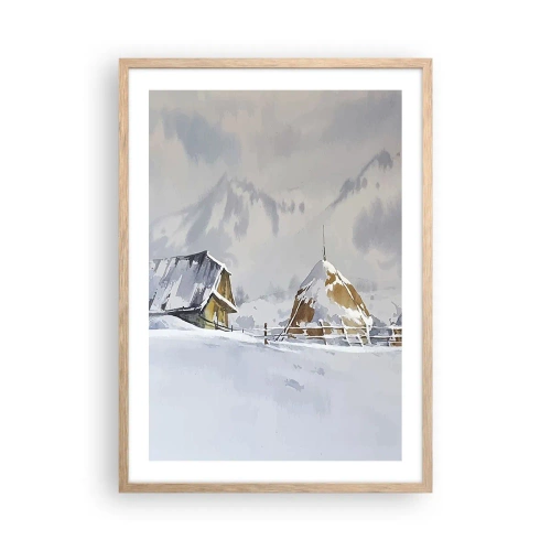 Plakat i ramme af lyst egetræ - I en sneklædt dal - 50x70 cm