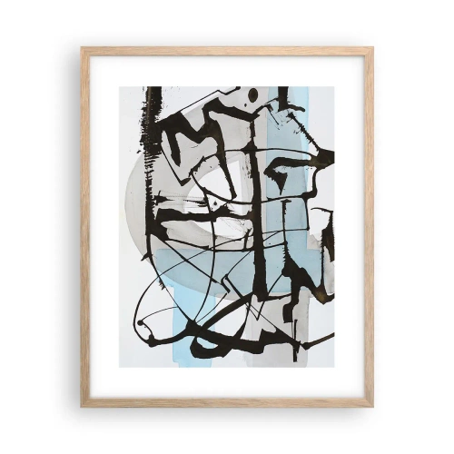 Plakat i ramme af lyst egetræ - Ikke desto mindre blå - 40x50 cm