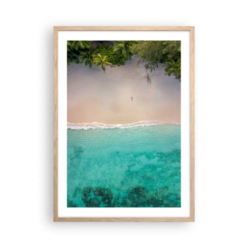 Plakat i ramme af lyst egetræ - Paradis strand - 50x70 cm