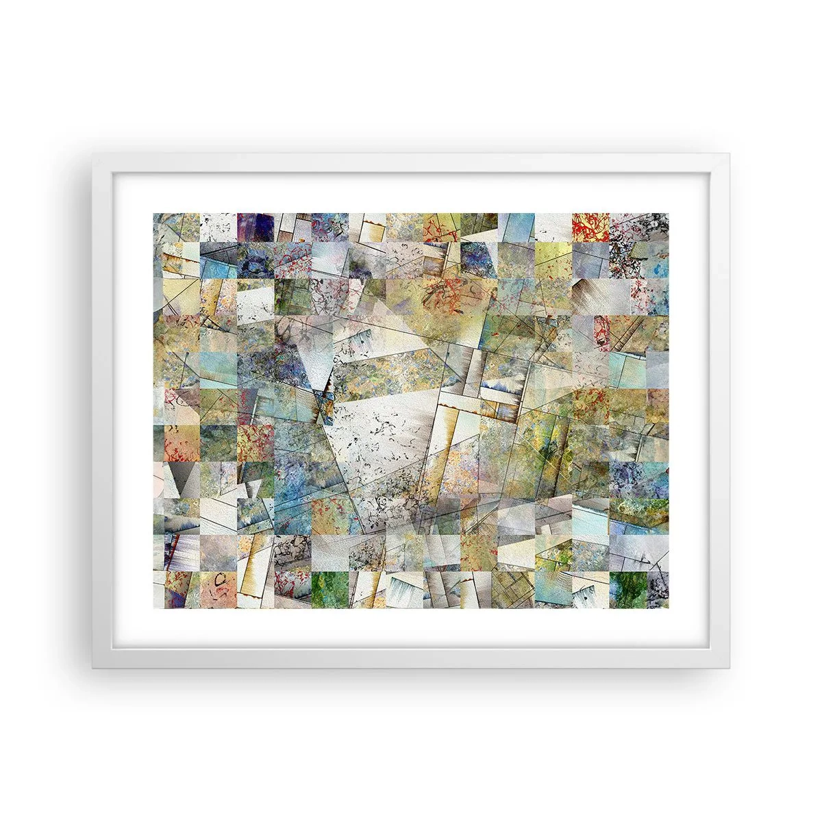 Plakat i hvid ramme - Geometrisk ommøblering - 50x40 cm