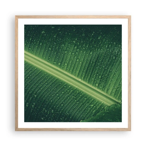 Plakat i ramme af lyst egetræ - Grøn struktur - 60x60 cm