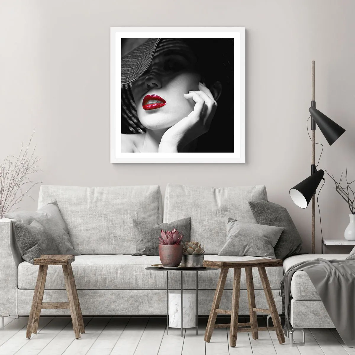 Plakat i hvid ramme - Studie i skarlagenrødt - 60x60 cm