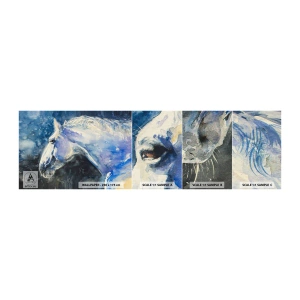 Fototapet Prøve Standard Eco - Portræt i et blåt skær - Hest, Maleri, Dyr - 100x30 cm
