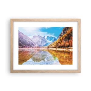 Plakat i ramme af lyst egetræ - Og det er allerede efterår i bjergene - 40x30 cm