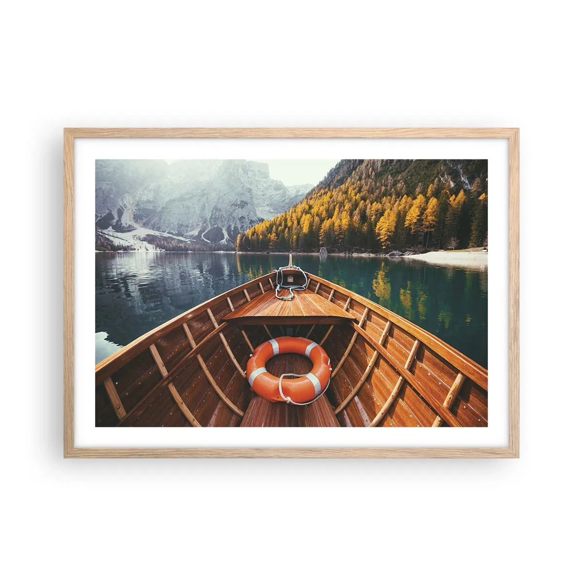 Plakat i ramme af lyst egetræ - Bjergtur - 70x50 cm