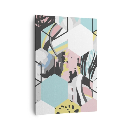 Lærredstryk - Billede på lærred - Sekskanter og terninger i seks farver - 70x100 cm