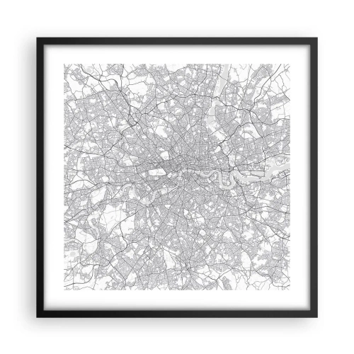 Plakat i sort ramme - Kort over Londons labyrint - 50x50 cm