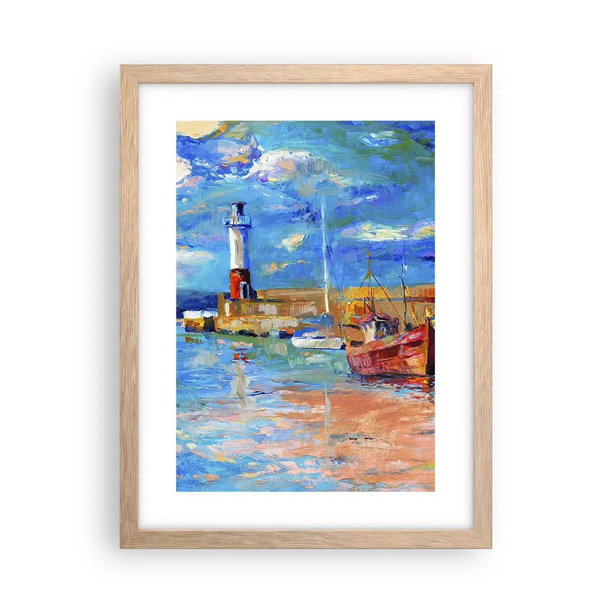 Plakat i ramme af lyst egetræ - Eftermiddag i regnbuebugten - 30x40 cm