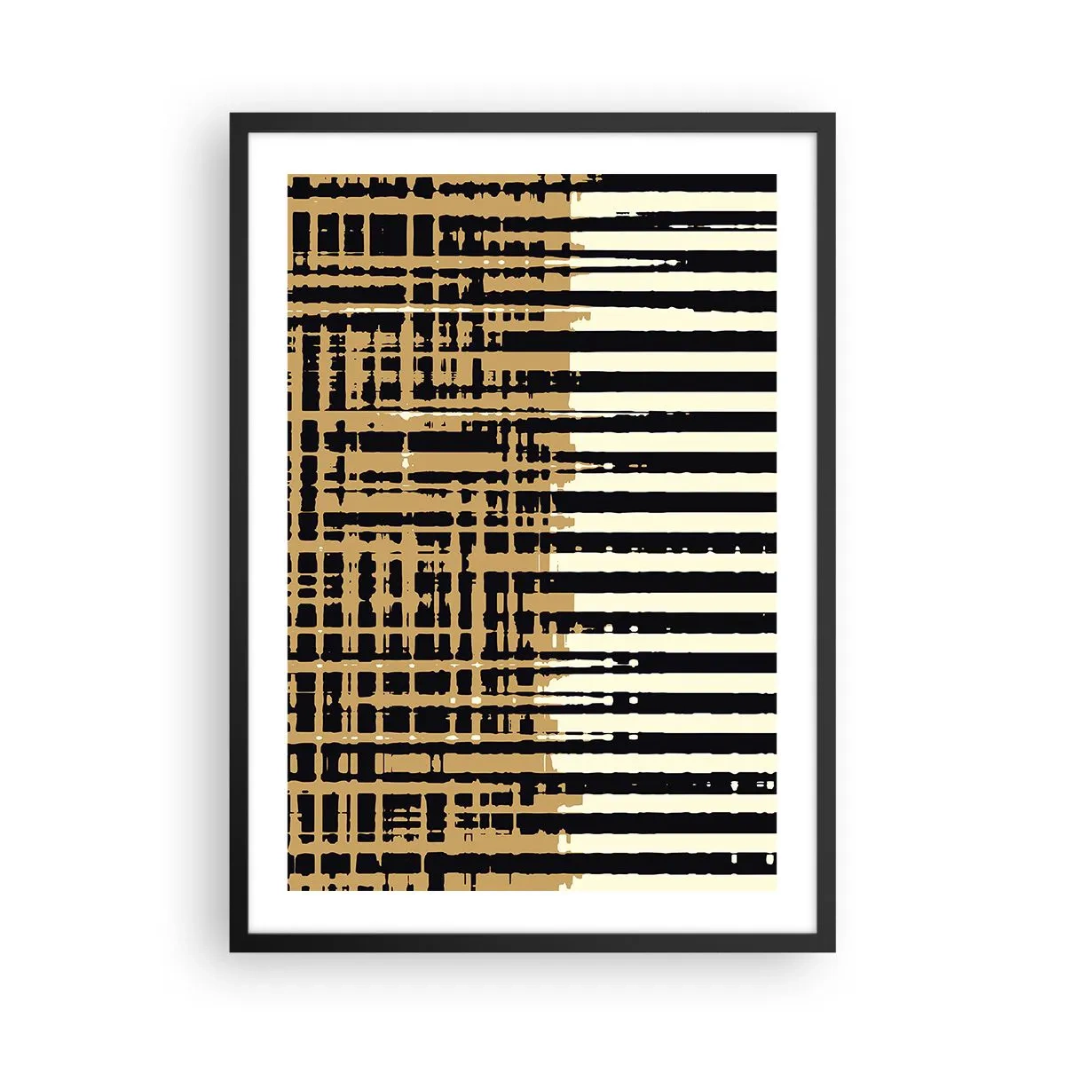 Plakat i sort ramme - Geometrisk mønster med linjer og varme farver - 50x70cm - Arkitektonisk abstraktion - Moderne vægdekoration til stue og soveværelse ARTTOR