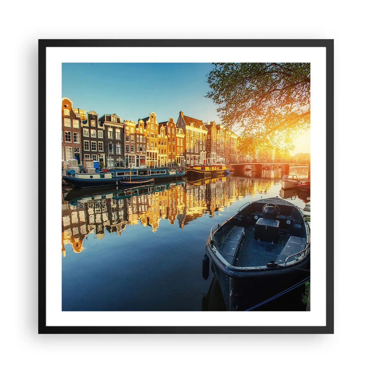 Plakat i sort ramme - Morgen i Amsterdam - 60x60 cm