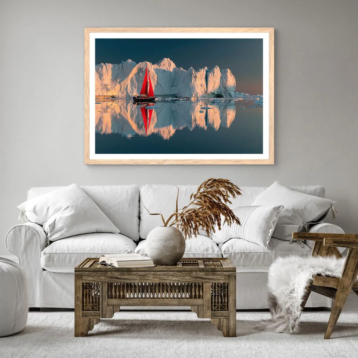 Plakat i ramme af lyst egetræ - På kanten af verden - 50x40 cm