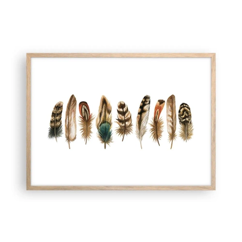 Plakat i ramme af lyst egetræ - Variation med fjer - 70x50 cm