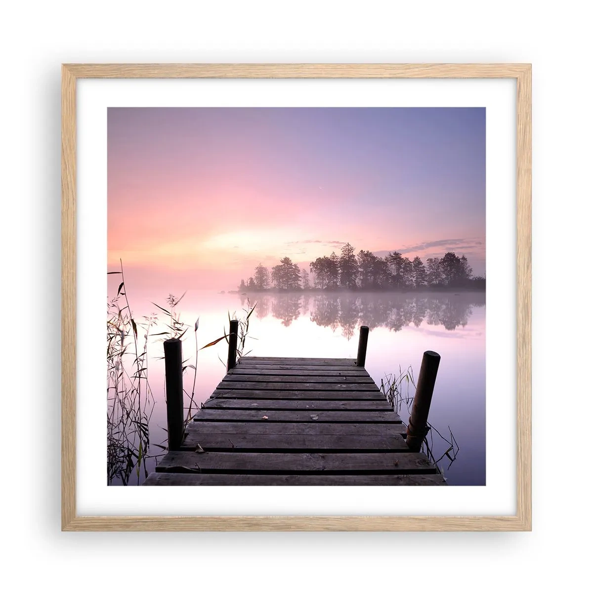 Plakat i ramme af lyst egetræ - Ud af den lilla tåge... - 50x50 cm