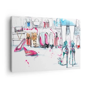 Lærredstryk - Billede på lærred - Kunstnerisk grafik med høje hæle og accessories - 70x50cm - Sesam, åbn dig - Moderne vægdekoration til stue og soveværelse ARTTOR