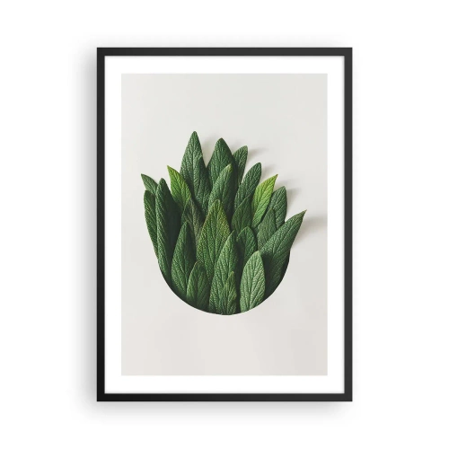 Plakat i sort ramme - Blade i en kunstnerisk komposition på en hvid baggrund - 50x70cm - Uhæmmet nysgerrighed - Moderne vægdekoration til stue og soveværelse ARTTOR