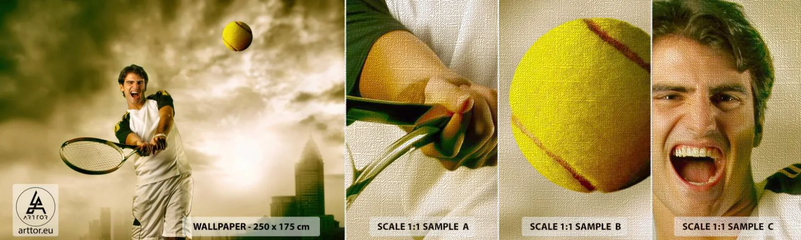 Prøve Fototapet Premium Canvas - Energi og glæde - Sport, Tennis, Tennisspiller - 100x30 cm